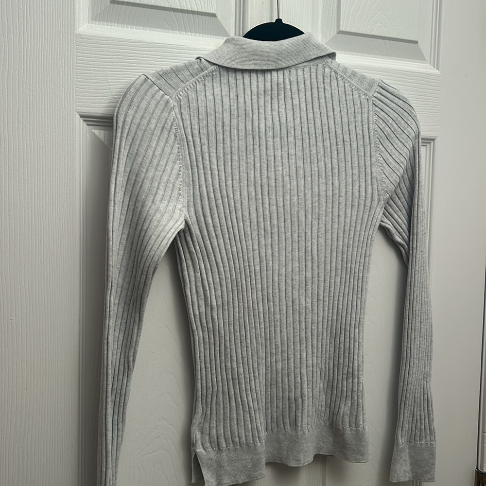 Athleta Gray Ribbed Knit Collared Sweater - Picture 3 of 7